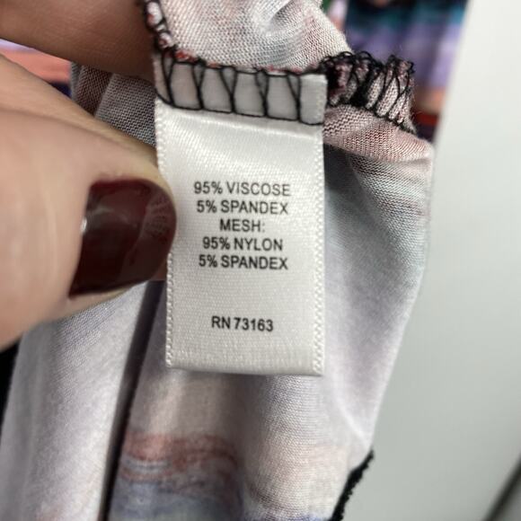 Cupio Mesh Trim Tunic Top size XL Scoop neck Colorful Artsy Stripes Pullove - Picture 10 of 12